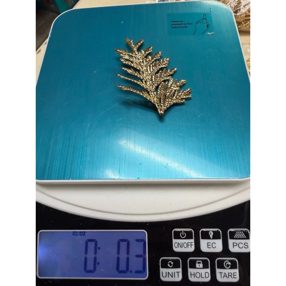 Vintage Gold Tone Cedar Branch Brooch Textured Nature Leaf Pin Accessory